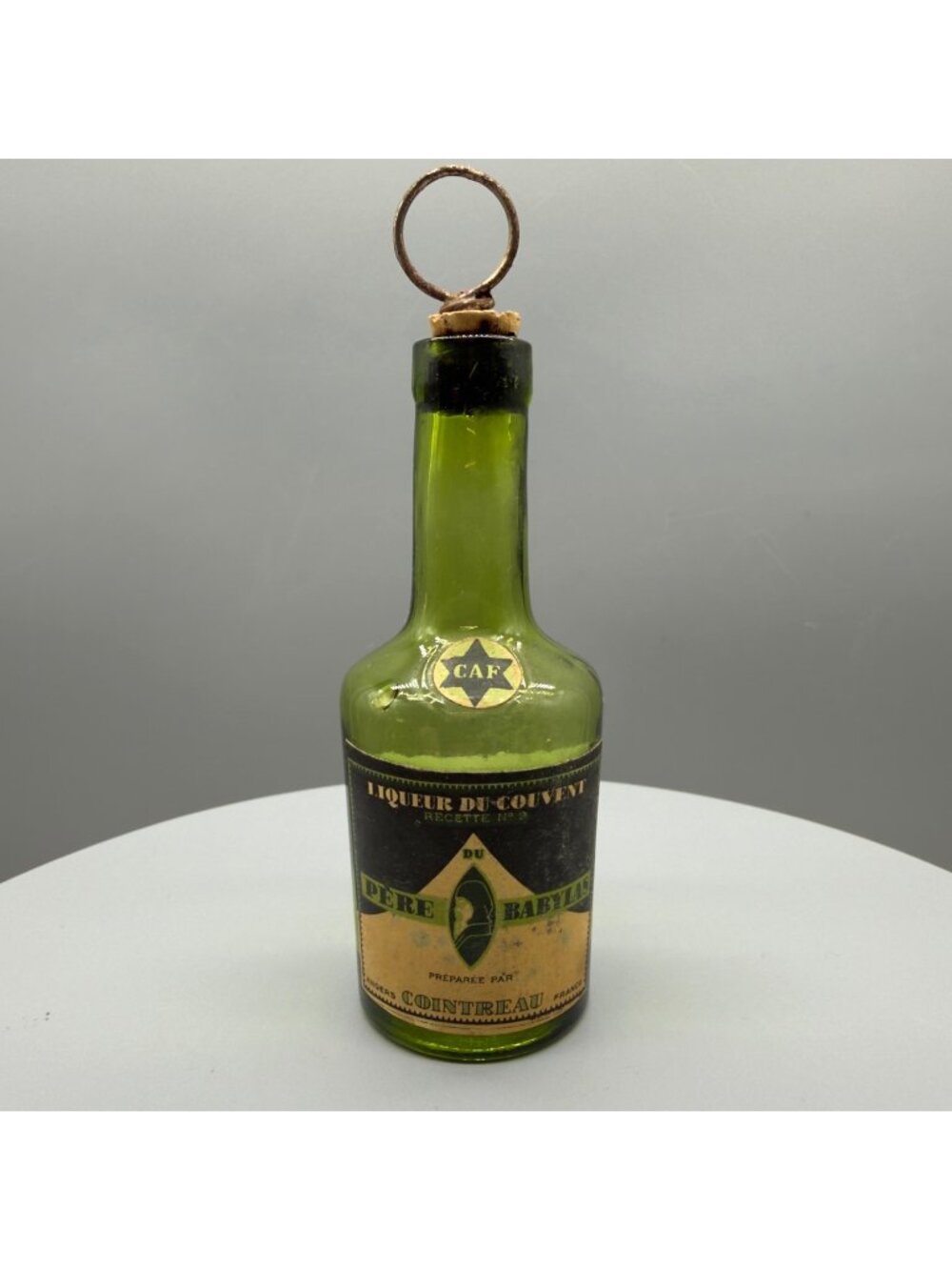 Vintage Cointreau Creme De Banane Mini Bottle Ring Handle Stopper France Empty
